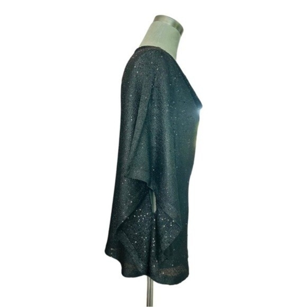 ALFANI Womens Blouse S/M Black Sequin Sparkle Mesh Top Short Sleeve Cowl Neck VG - Picture 5 of 7